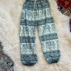 Elephant Print Harem Pants in Mint & Teal